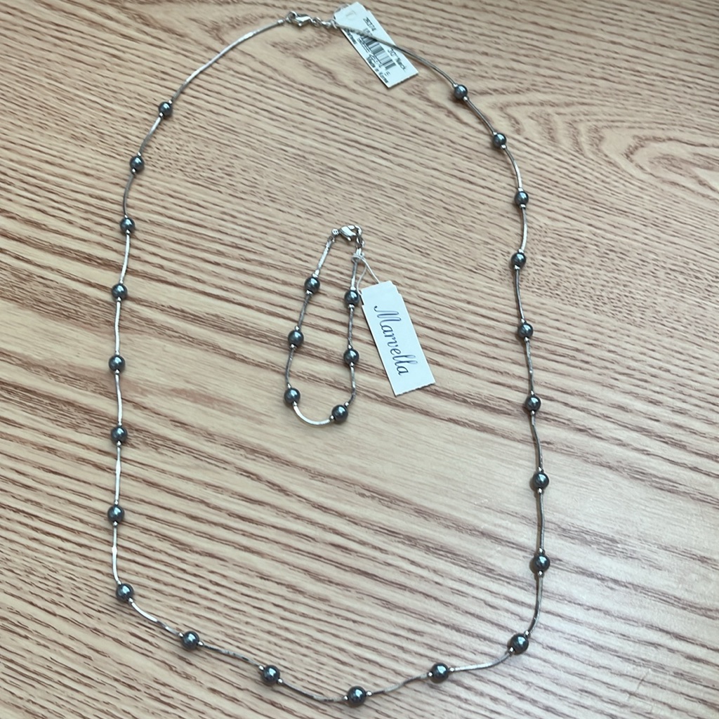 Vintage Marbella Nwt Necklace And Bracelet Set - GrayBlue Faux Pearl And Silver 25$